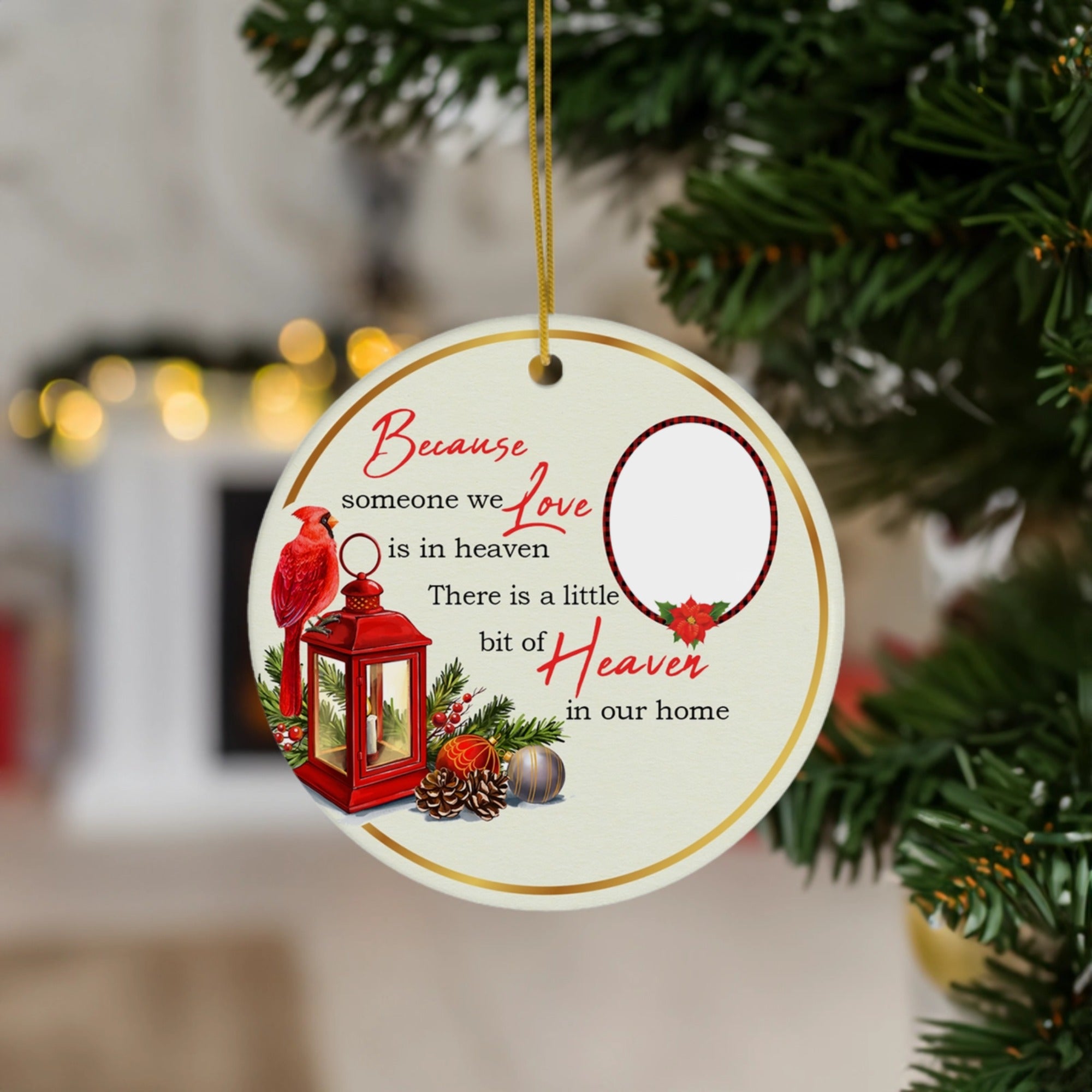 Holiday Memorial with Cardinal and Lantern | "A Little Bit of Heaven in Our Home" | Christmas | Ceramic Ornament